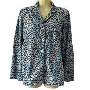 Victoria’s Secret Pajama Top Size M Animal Print Blue Gray Cotton Button Front